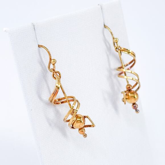 Vintage Sterling Silver 925 Gold Vermeil Spiral Dangle Earrings - Picture 4 of 8